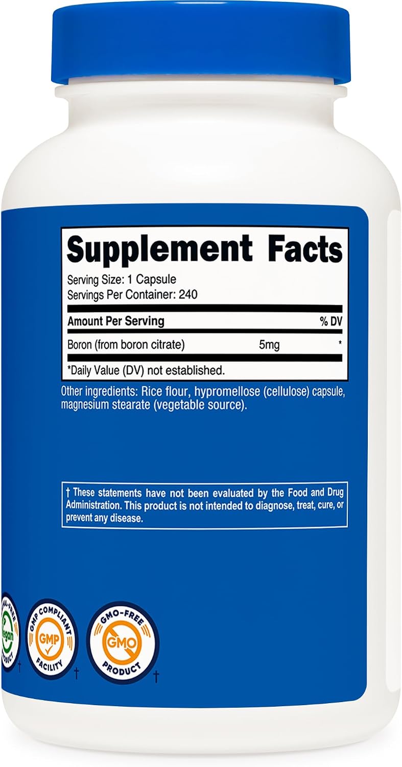 Nutricost Cápsulas de Boro 5mg, 240 Cápsulas Vegetarianas - Sin Gluten y No Transgénico