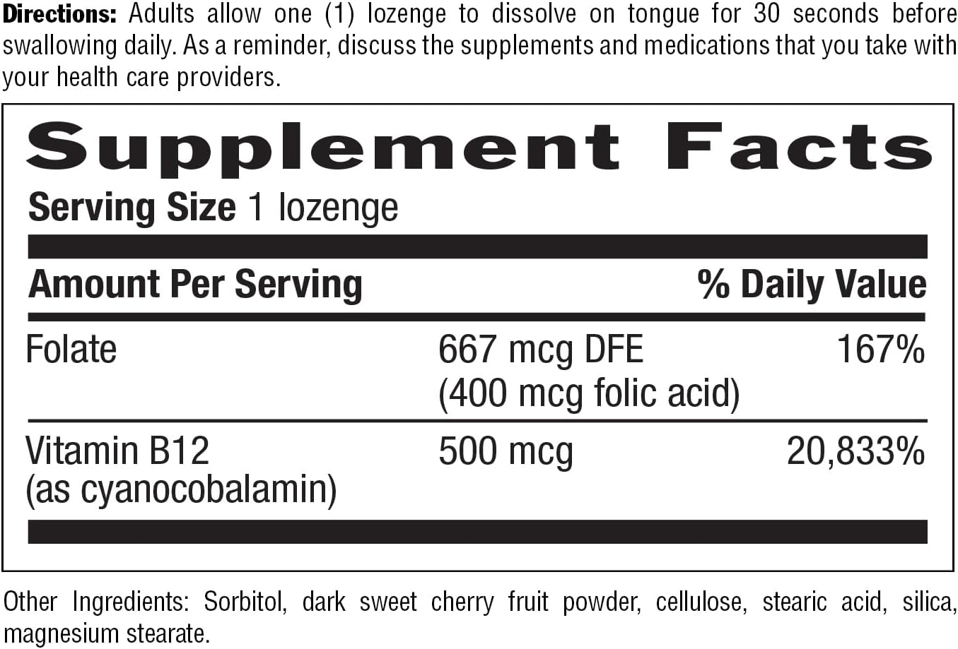 Country Life Vitamina B12 con Folato, 500mcg, 100 Comprimidos