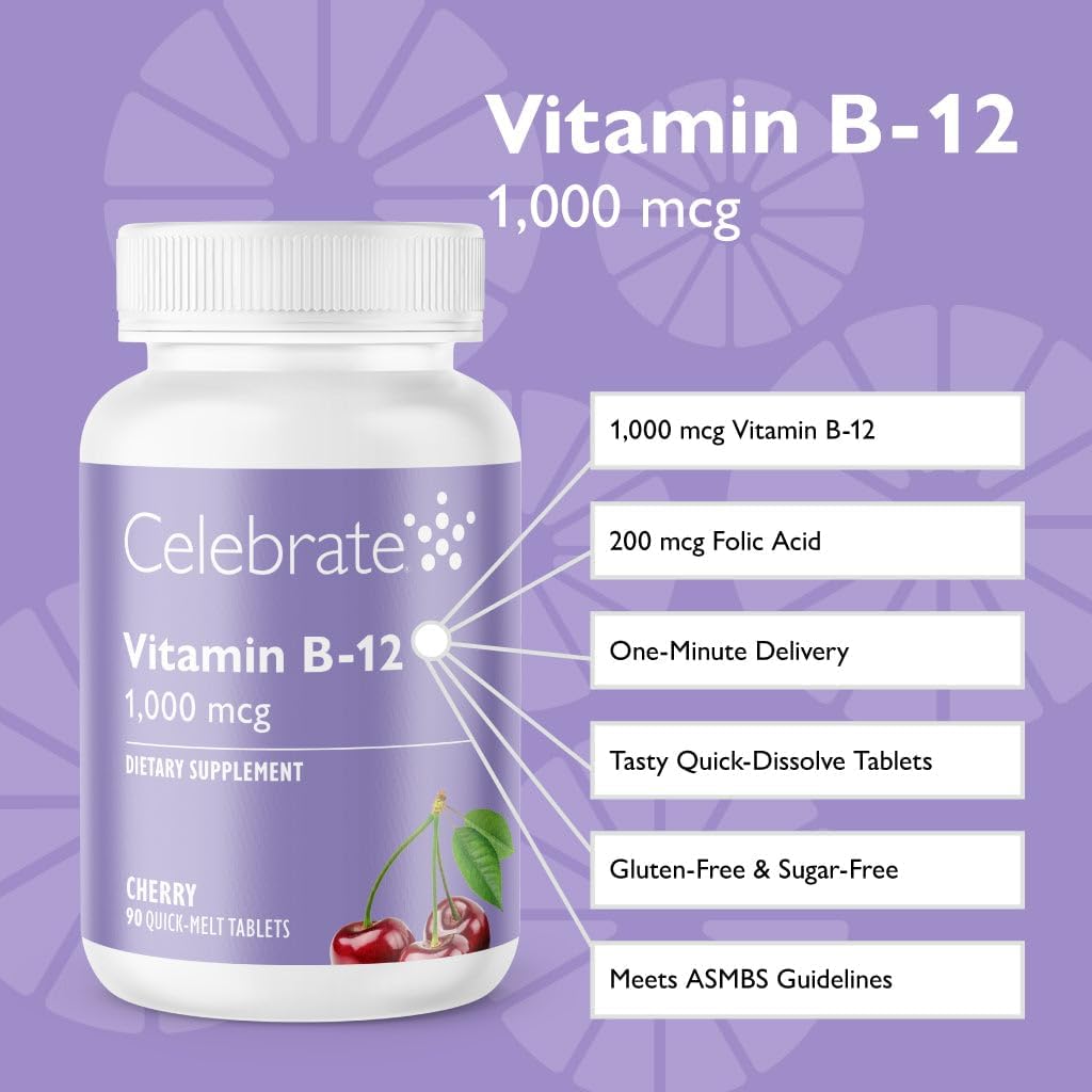 Celebrate Vitaminas B-12 Fusión Rápida 1000 mcg con Ácido Fólico – 90 Comprimidos