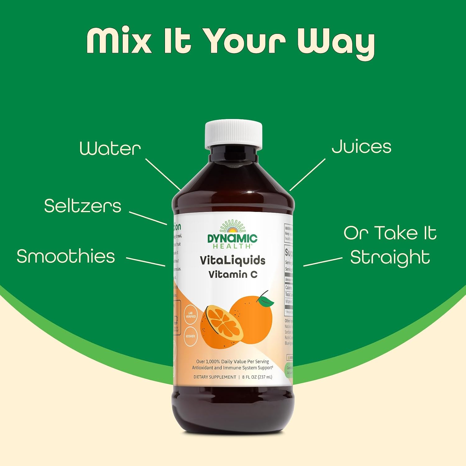 Dynamic Health VitaLiquids Vitamina C Líquida 1000 mg con Escaramujo y Bioflavonoides - 240 ml