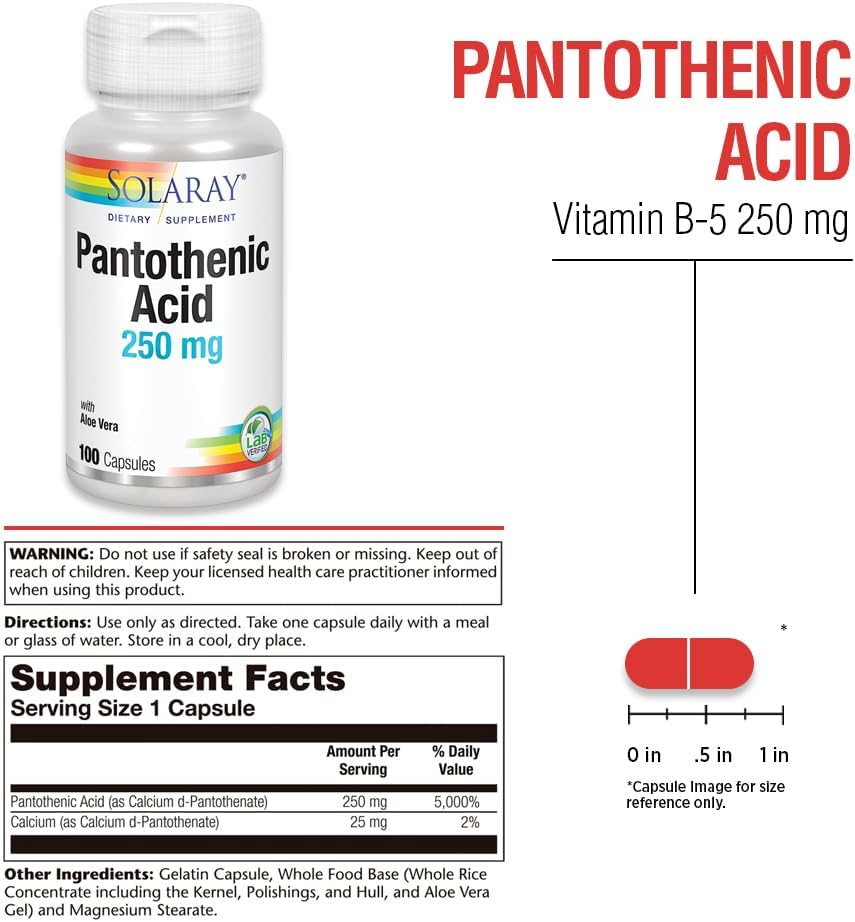 Solaray Ácido Pantoténico 250mg - Vitamina B5 - 100 Cápsulas
