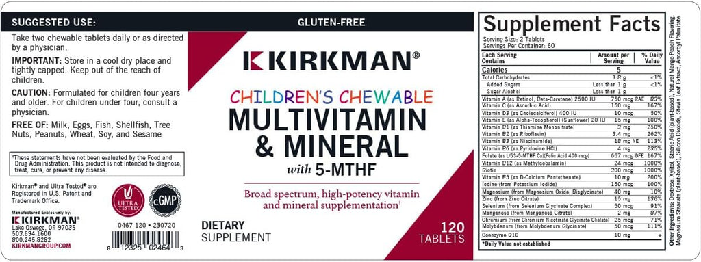 Kirkman Children's Multivitamin & Mineral Chewable con 5-MTHF - 120 Cápsulas