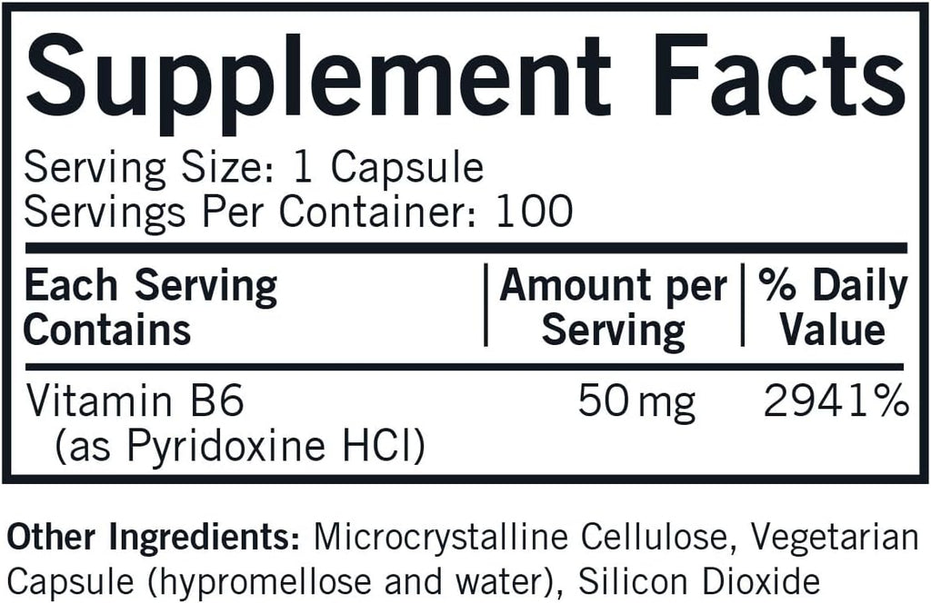 Kirkman Vitamina B-6 50 mg – Hipoalergénico – 100 Cápsulas Vegetales