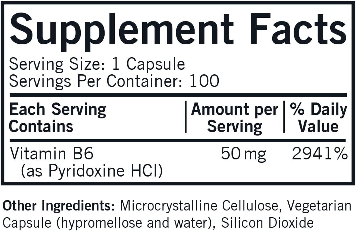 Kirkman Vitamina B-6 50 mg – Hipoalergénico – 100 Cápsulas Vegetales