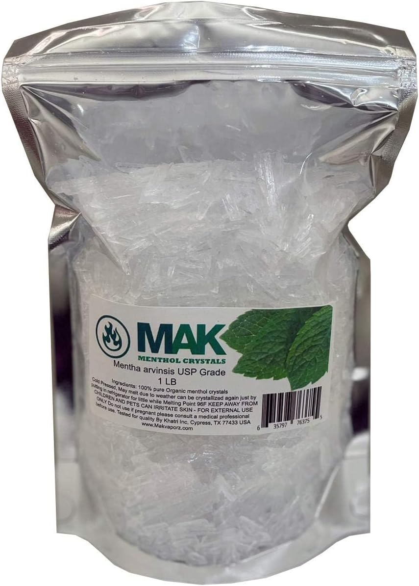 Mak Cristales de Mentol 1 LB (454 g) - Puro Orgánico 100% Natural - Menta Mentha Arvensis
