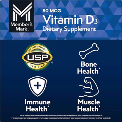 Member Mark Vitamina D3, 50 mcg (2000 UI), 400 Cápsulas Blandas