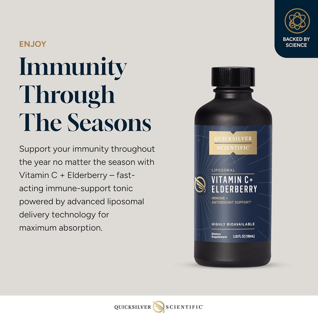 Quicksilver Scientific Liposomal Vitamin C + Elderberry 1000mg - Tónico antioxidante con saúco y tocotrienoles (100 ml)