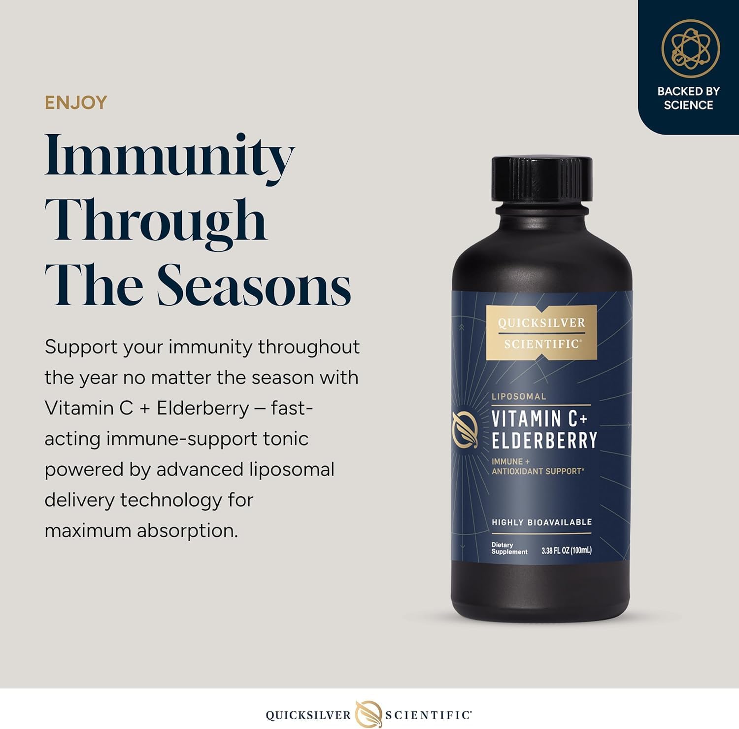 Quicksilver Scientific Liposomal Vitamin C + Elderberry 1000mg - Tónico antioxidante con saúco y tocotrienoles (100 ml)