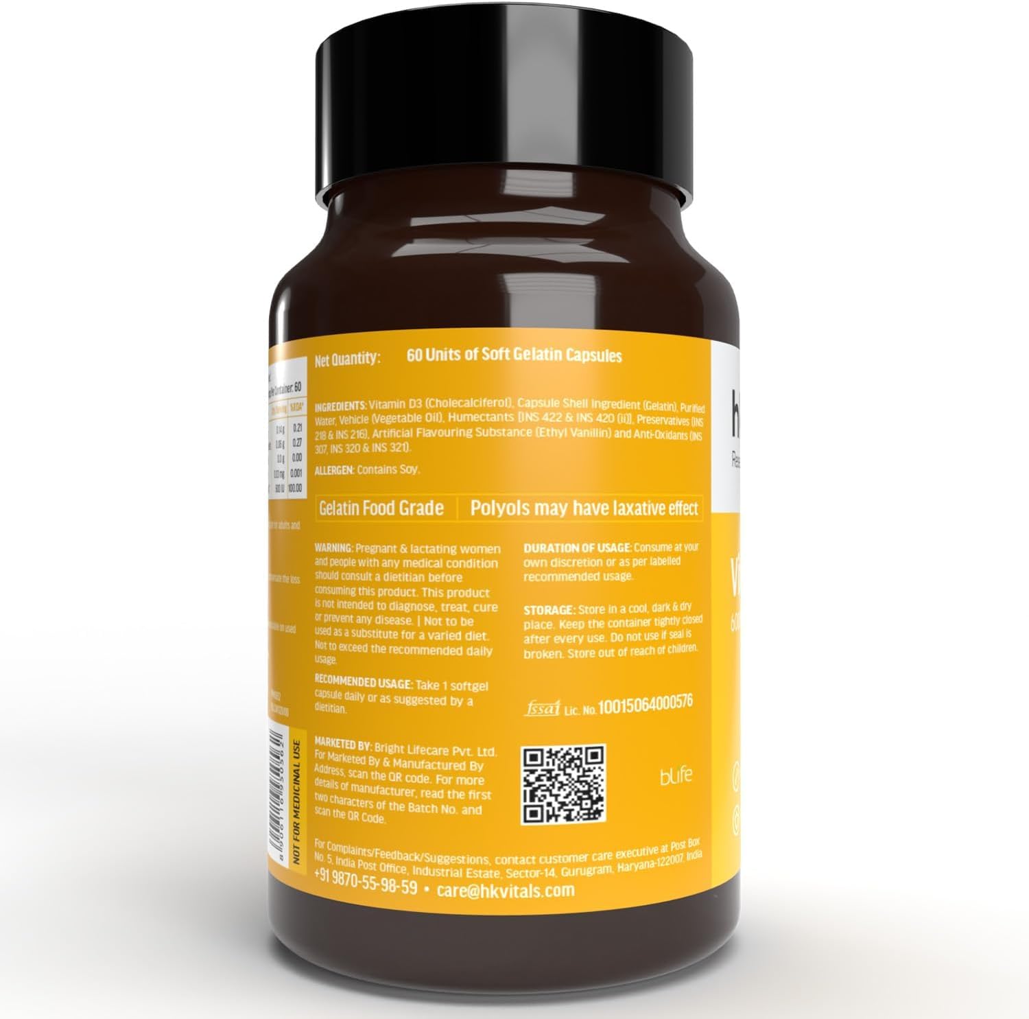 Vitamina D3 (600 IU) - 60 Cápsulas con Aceite de Girasol
