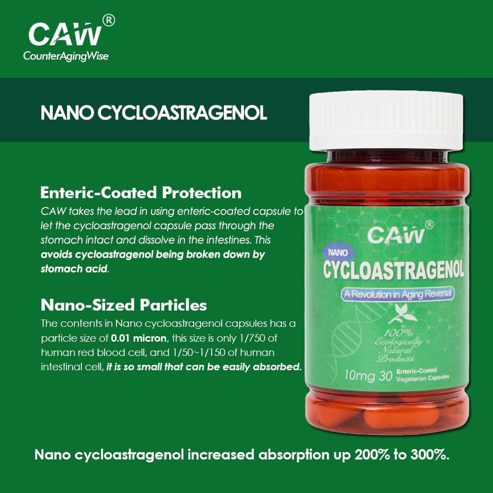 CAW Nano Cycloastragenol 10 mg - 30 Cápsulas Vegetales con Recubrimiento Entérico
