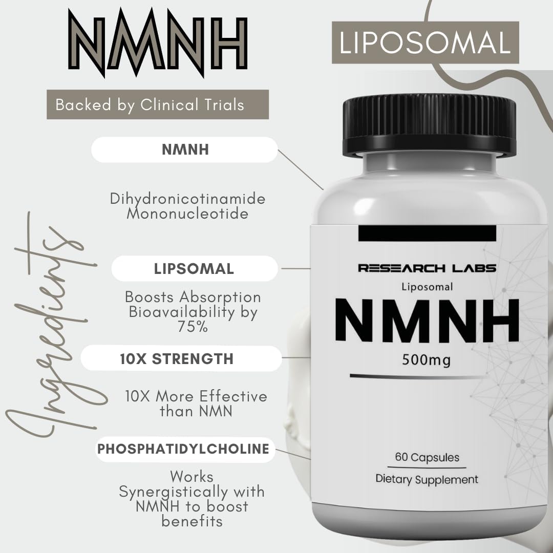 Research Labs Liposomal NMNH (Alternativa a NMN) 500mg por dosis | 60 Cápsulas (Dihidronicotinamida Mononucleótido) Suplemento NAD+