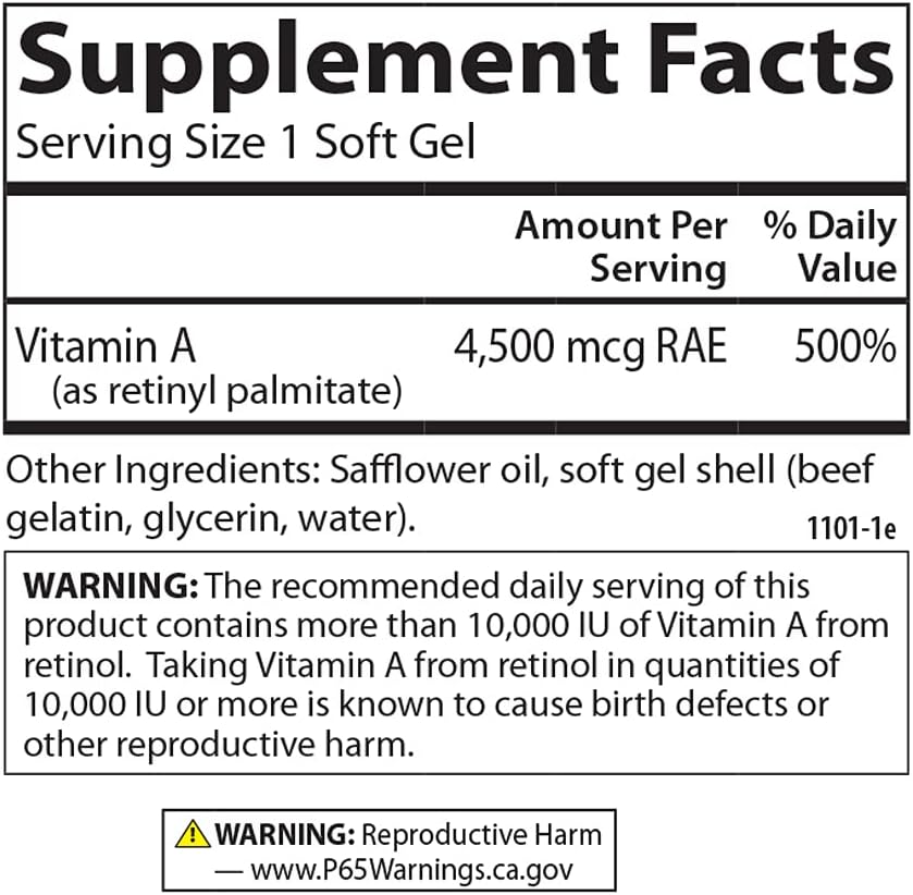 Carlson - Vitamin A, 15000 IU Palmitate (4500 mcg RAE), Eye and Skin Health, 120 Soft Gels
