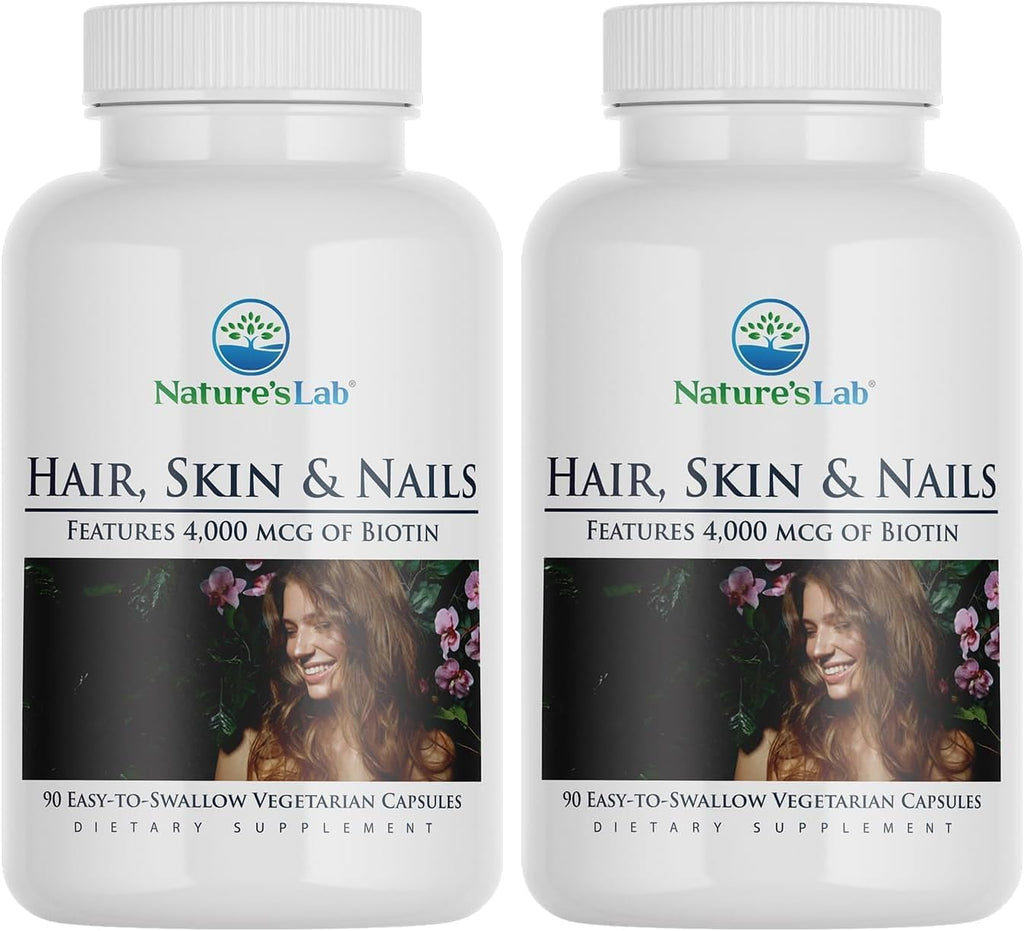 Nature's Lab Hair, Skin & Nails - Biotina, BCAA, MSM, Complejo vitamínico - 90 Cápsulas