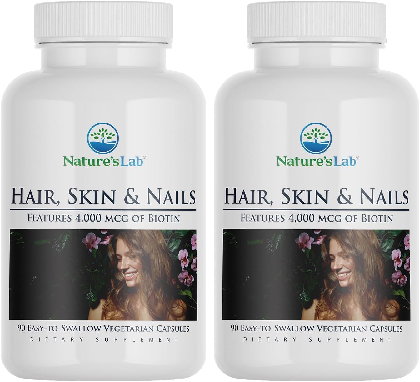 Nature's Lab Hair, Skin & Nails - Biotina, BCAA, MSM, Complejo vitamínico - 90 Cápsulas