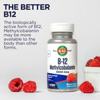 KAL Vitamina B12 Metilcobalamina 5000 mcg, Comprimidos sublinguales ActivMelts, Sabor natural a frambuesa, 90 unidades