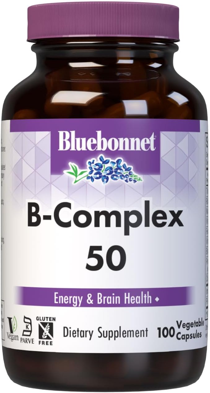 BlueBonnet Stress Vitamin B Complex - Complejo de Vitaminas B con Vitamina C - 50 Cápsulas Vegetales