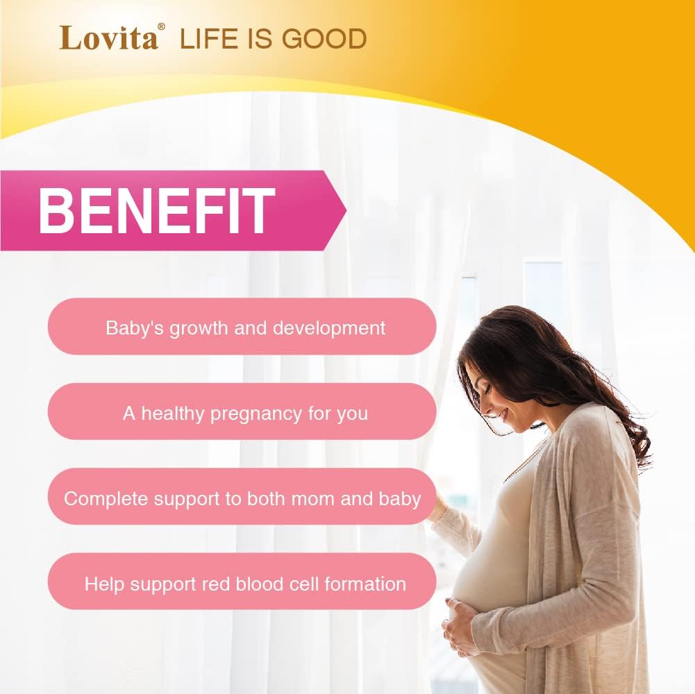 LOVITA Vitaminas Prenatales con Hierro 27 mg, Ácido Fólico 800 mcg y Calcio - 180 Comprimidos Veganos (Pack de 3)