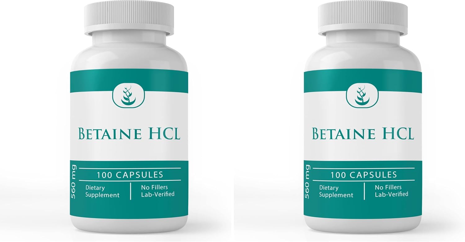 PURE ORIGINAL INGREDIENTS Betaine HCL, 100 Cápsulas - Puro, Sin Aditivos