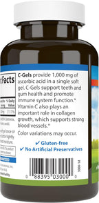 Carlson C-Gel, Vitamina C 1000 mg, Apoyo Inmunitario y Salud de los Tejidos, Antioxidante, 60 Softgels