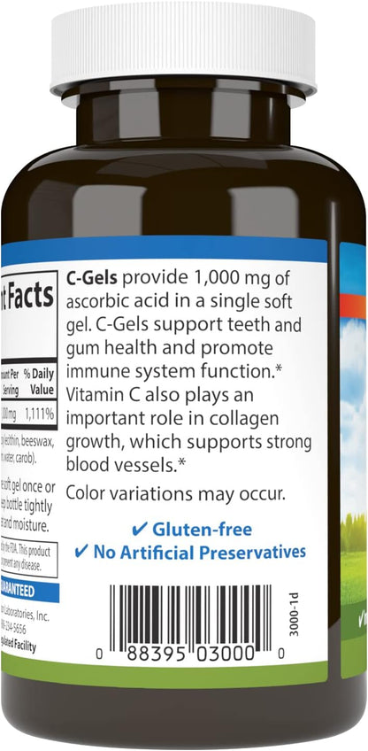 Carlson C-Gel, Vitamina C 1000 mg, Apoyo Inmunitario y Salud de los Tejidos, Antioxidante, 60 Softgels – Image 3