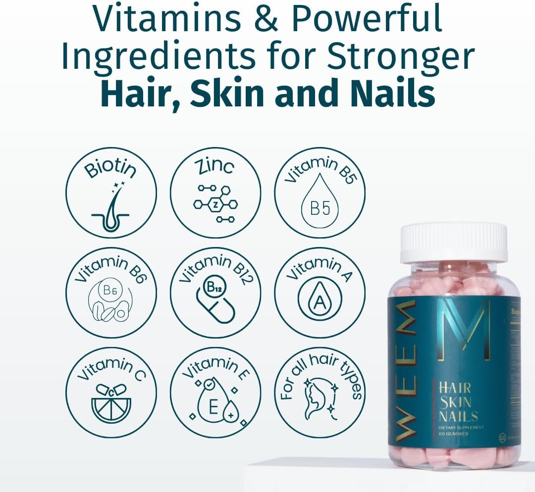 WEEM Gummies de Biotina Extra Strength para Cabello, Piel y Uñas - Vegano - 1 Unidad