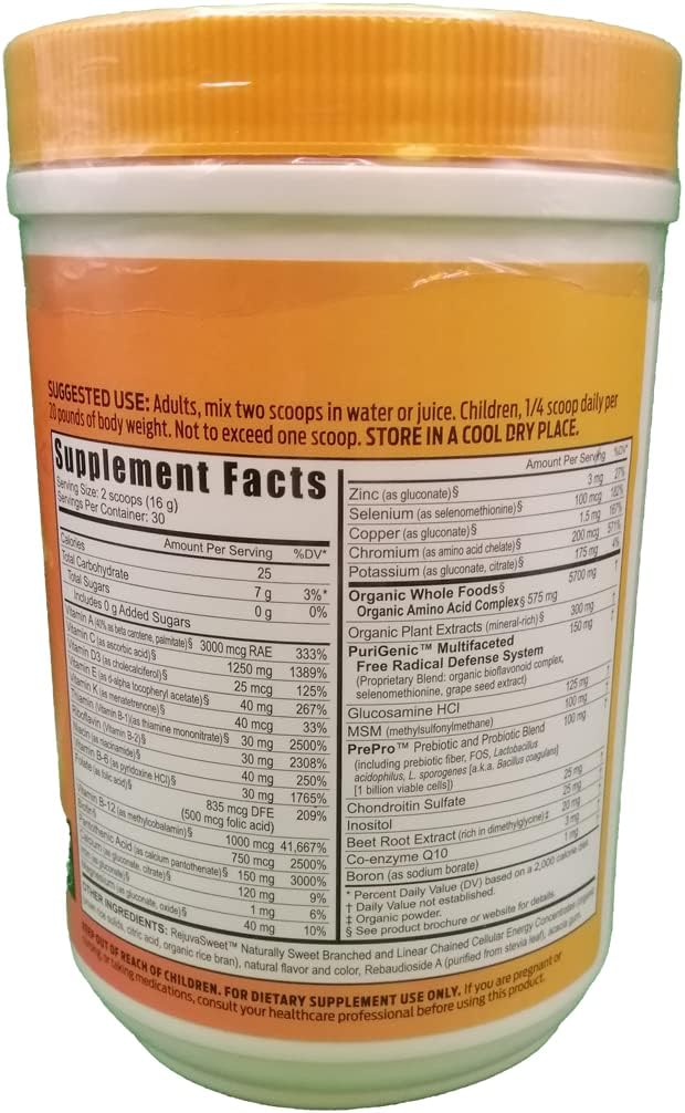 Beyond Tangy Tangerine 2.0 Organic Vitamin Mineral Probiotic - Citrus Peach Fusion (1lb, Pack de 3)