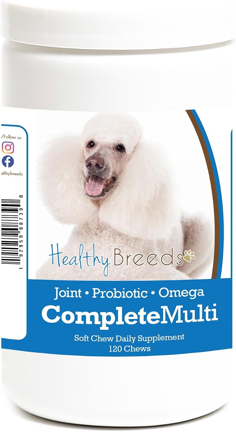 Healthy Breeds Poodle Multivitamínico Todo en Uno Masticable Suave, 120 unidades