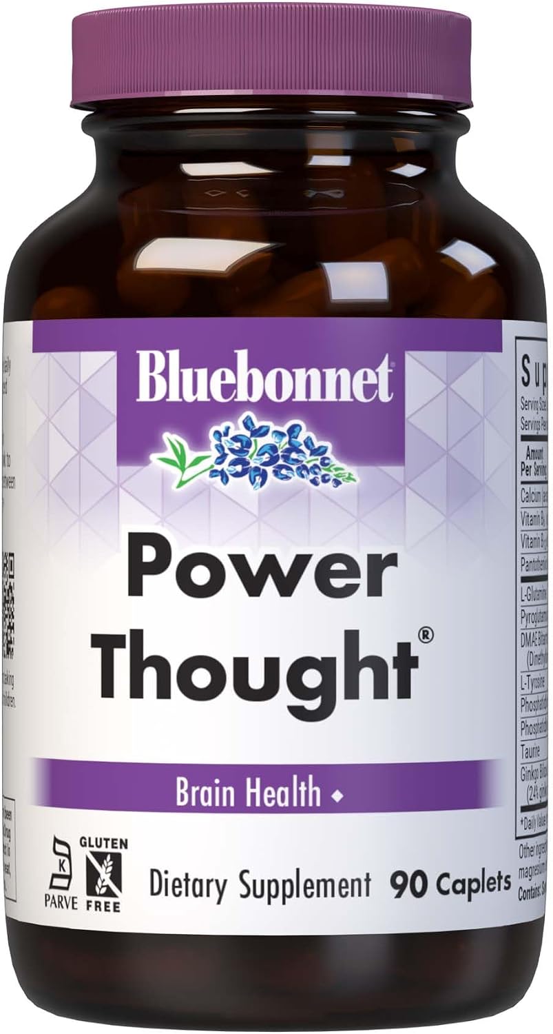 BlueBonnet Nutrition Power Thought - Suplemento Nootrópico para el Cerebro con Fosfatidilserina, Vitaminas B, Ginkgo y L-Tirosina - 90 Comprimidos