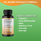 SHIFAA NUTRITION Halal Vitamina C 1000 mg - 60 Días - Con Saúco, Quercetina, Escaramujo y Rutina - Vegetariano, Sin Gluten