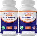Vitamatic Vitamina D2 60 mcg (2400 UI) - Ergocalciferol - 180 Comprimidos Vegetarianos (2 Botellas)