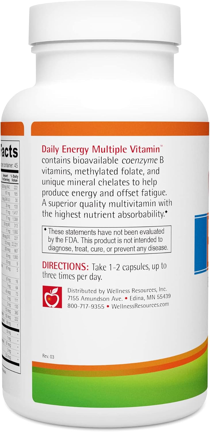 Wellness Resources Daily Energy Multiple Vitamin - 90 Capsules - Multivitamin Methylated without Iron