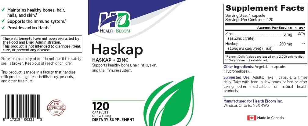 Health Bloom Haskap Complejo de Vitaminas y Minerales, 120 Cápsulas
