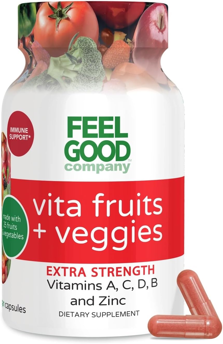 FeelGood Superfoods Cápsulas de Apoyo Inmunológico 1000 mg, 25 Frutas y Verduras Orgánicas, 60 uds.