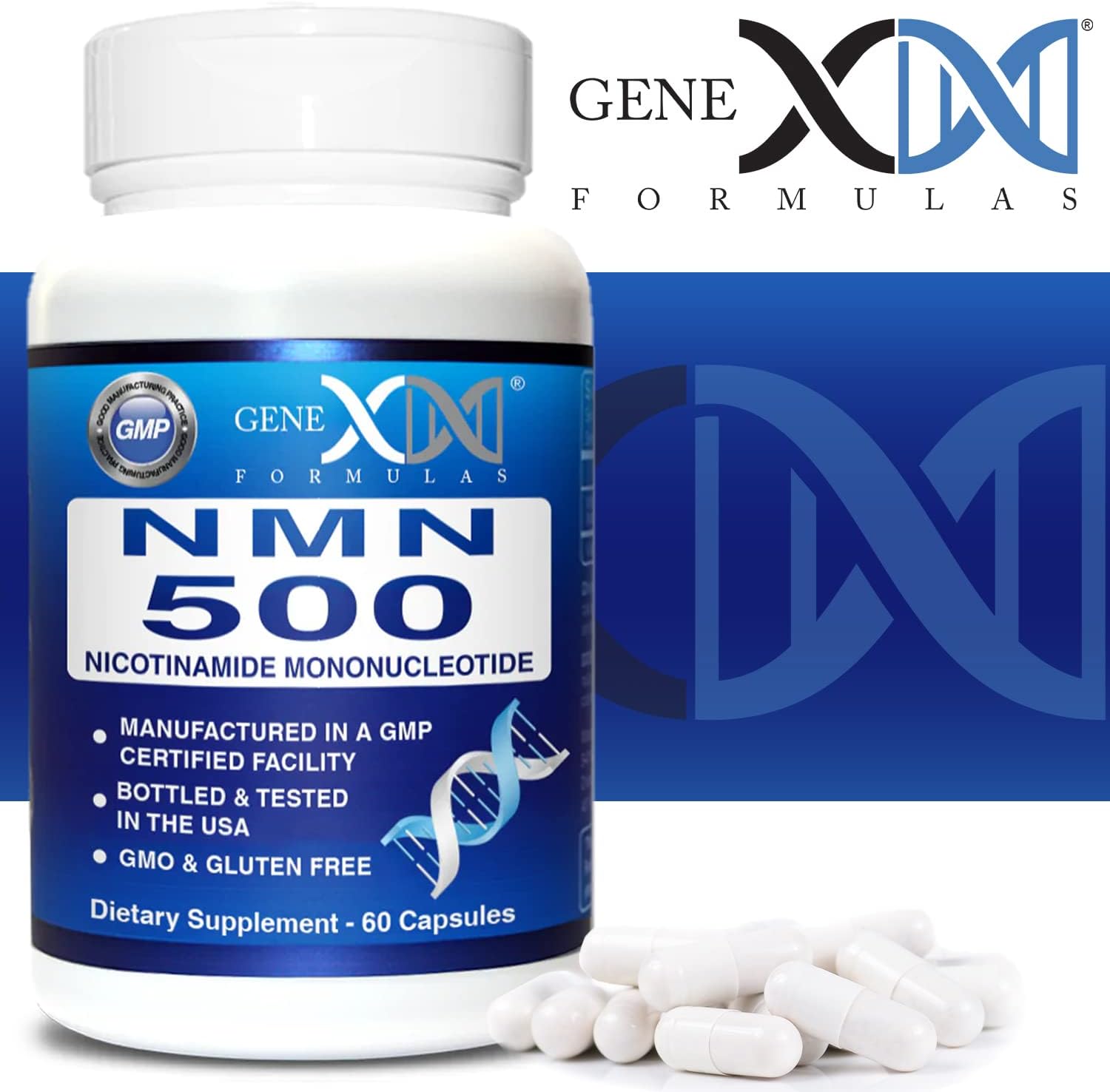 Genex Formulas NMN 500mg – 99% Pureza, 60 Cápsulas, para Niveles de NAD+ y Envejecimiento Saludable