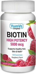 YUM-V's Biotin Gummies 5000 mcg – Gominolas de Biotina Sabor Frambuesa – 100 unidades