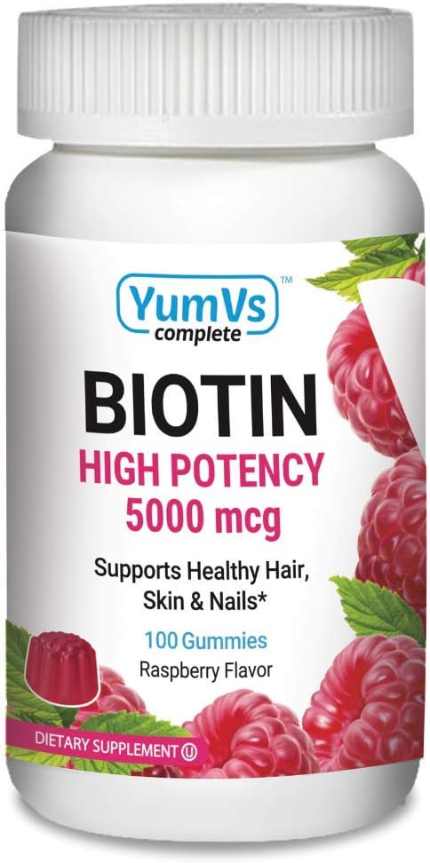 YUM-V's Biotin Gummies 5000 mcg – Gominolas de Biotina Sabor Frambuesa – 100 unidades