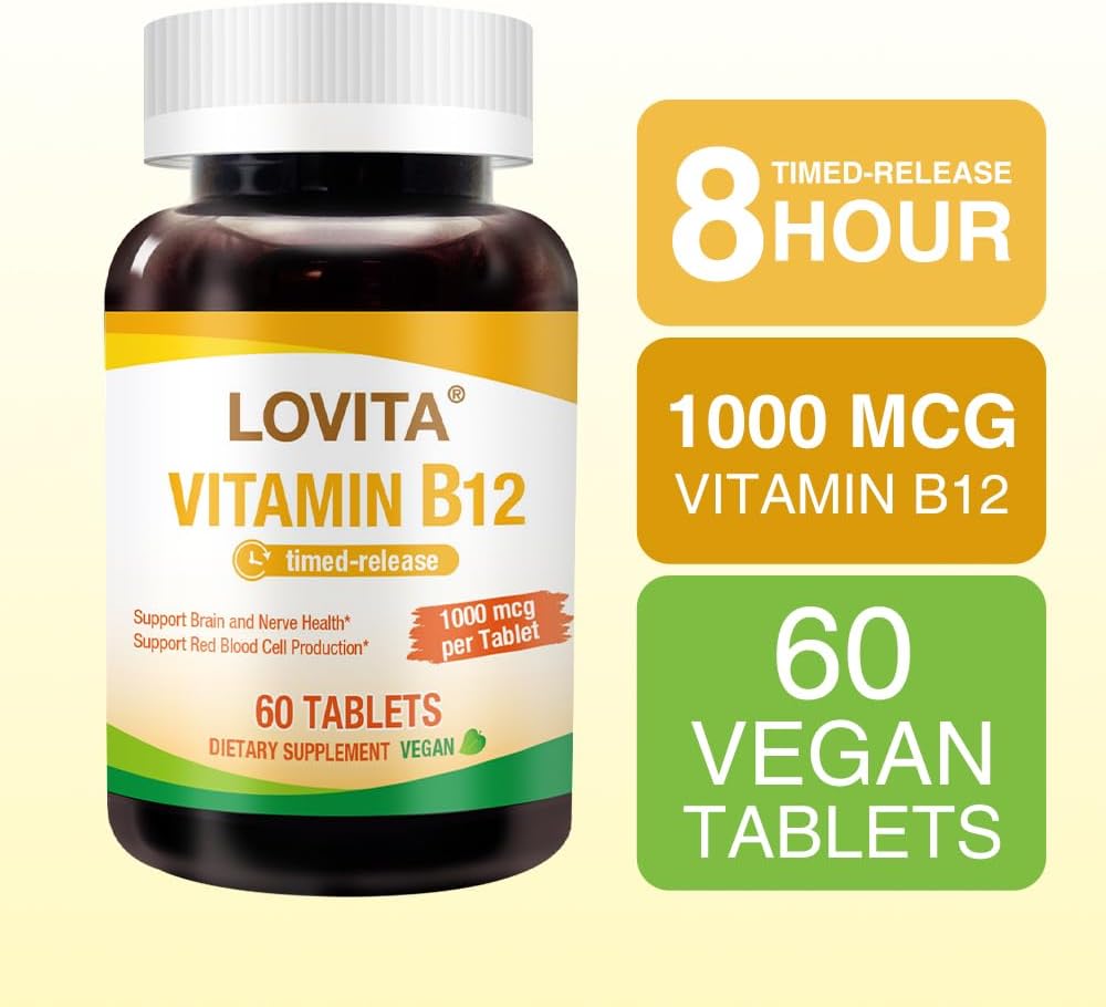 LOVITA Vitamina B12 1000 mcg Liberación Sostenida - 60 Comprimidos Veganos