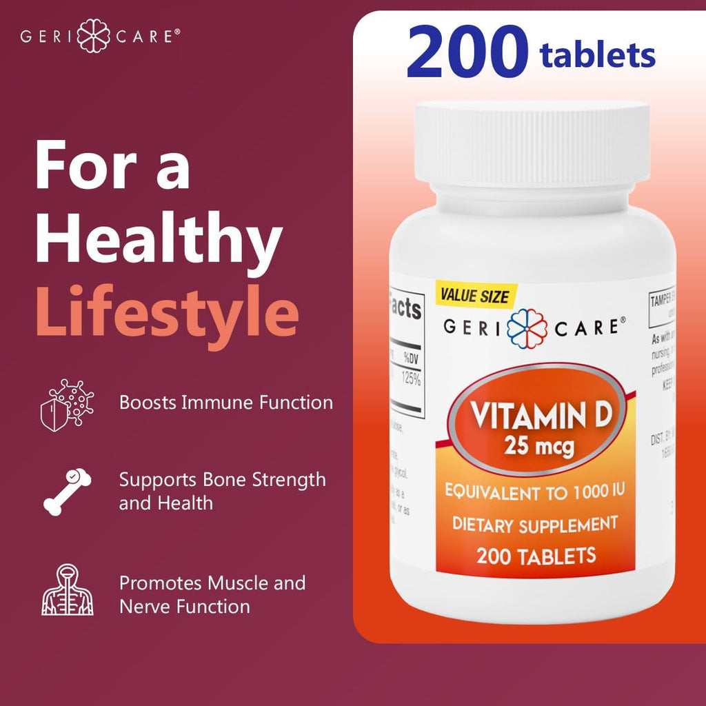 GeriCare Vitamina D-3 25 mcg (1.000 UI) – 200 Comprimidos