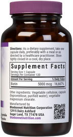 Bluebonnet Nutrition Biotina 5000 mcg, 120 Cápsulas Vegetales