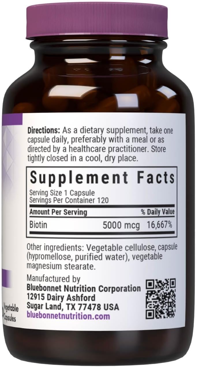 Bluebonnet Nutrition Biotina 5000 mcg, 120 Cápsulas Vegetales