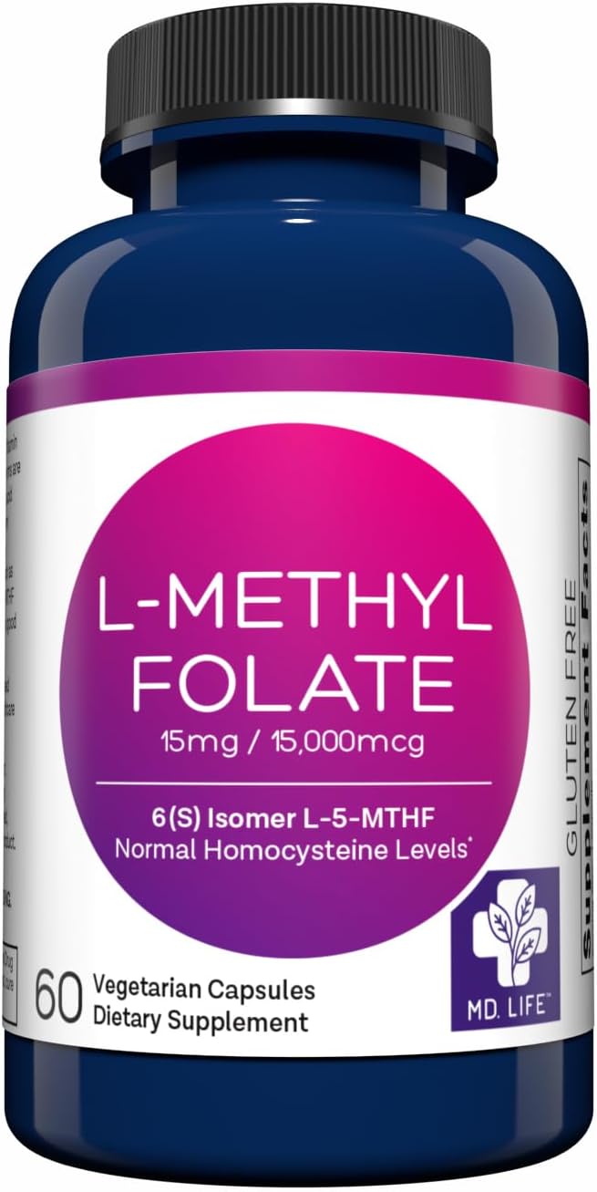 MD Life L-Metilfolato 15 mg - 60 Cápsulas - Complemento de Folato Activo Metilado de Alta Potencia