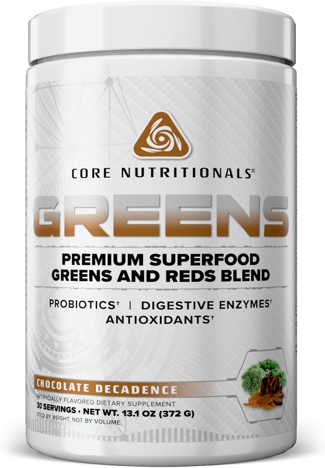 Core Nutritionals Greens - Mezcla Premium de Superfoods Rojos y Verdes con Probióticos, Enzimas Digestivas y Antioxidantes - 30 Servicios (Chocolate Decadence)
