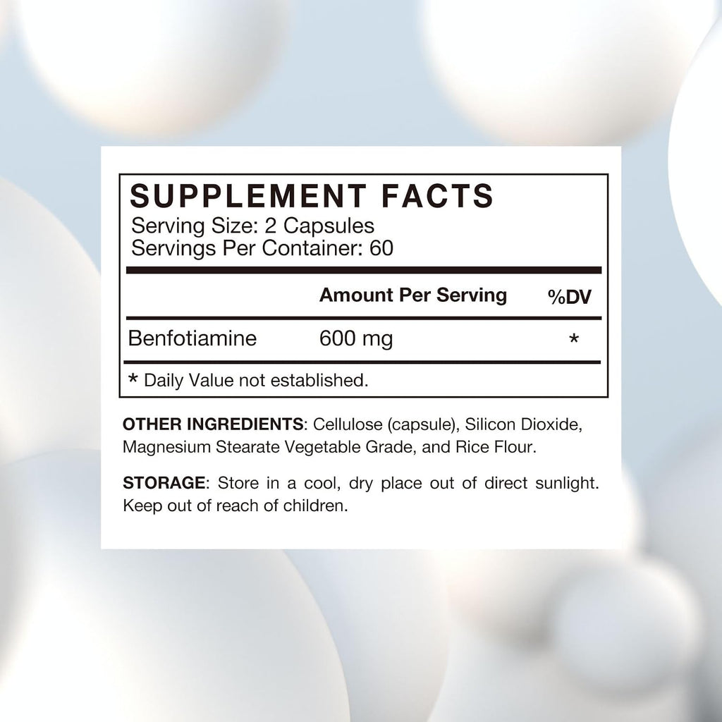 VHC Benfotiamina 600mg - 120 Cápsulas Veganas - Vitamina B1 Liposoluble de Alta Absorción