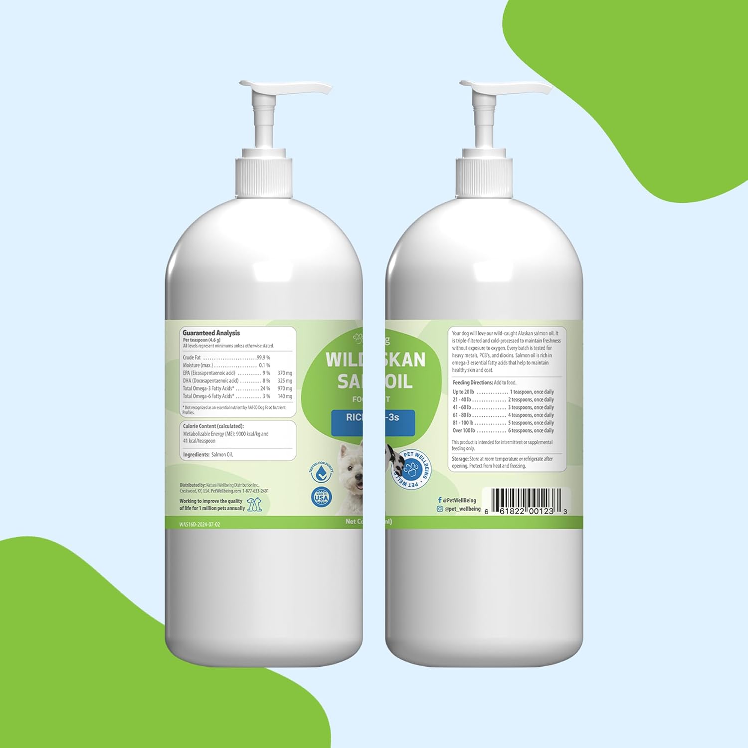 Pet Wellbeing Aceite de Salmón Salvaje de Alaska para Perros - Omega 3 EPA y DHA - 473 ml con Dosificador