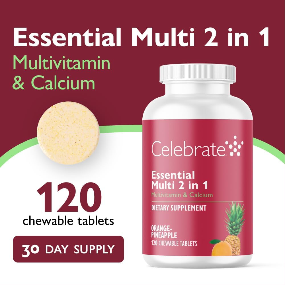 Celebrate Vitamins 2-en-1 Multivitamínico Bariátrico con Citrato de Calcio - Vitaminas A, D, E - Naranja Piña (120 Comprimidos)