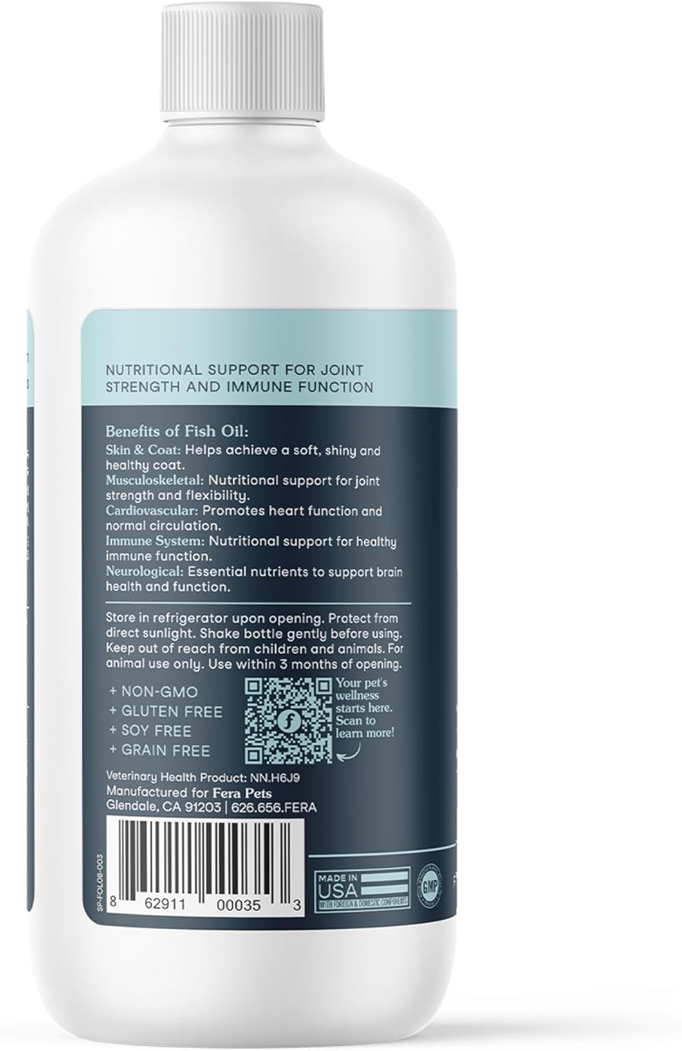 Fera Pets Aceite de Pescado Líquido - Omega 3 para Perros y Gatos, 473 ml