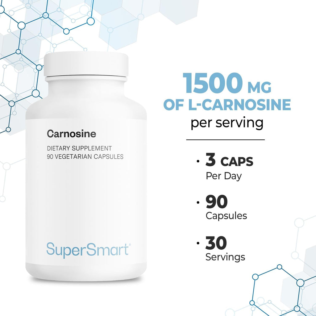 Supersmart - Carnosina 1500mg al día (Alta Potencia) - Suplemento de L-Carnosina dipéptido | Non-GMO - 90 Cápsulas Vegetarianas