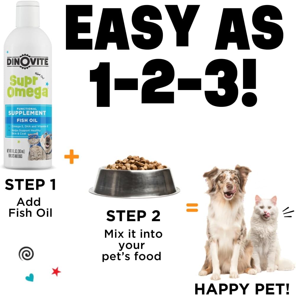 Dinovite SuprOmega Aceite de Pescado para Perros y Gatos - Vitamina E y Omega 3 - Salud de Piel y Pelaje - 227 g (8 oz)