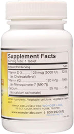 Vitamina D3 5.000 UI + Vitamina K2 (120 mcg) con Calcio | 120 Comprimidos