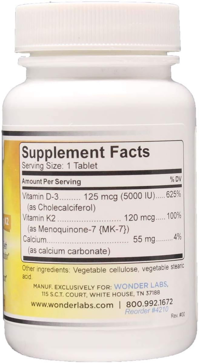 Vitamina D3 5.000 UI + Vitamina K2 (120 mcg) con Calcio | 120 Comprimidos